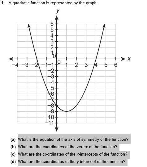 A quadratic function is represented by the graph. (Answer a-d, and please show your work.)

(a) Wh
