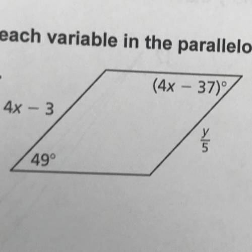 Find the value of each variable in the parallelogram.
Please help!!
