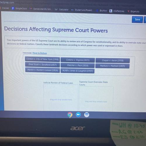 Decisions Affecting Supreme Court Powers

Two important powers of the US Supreme Court are its abi
