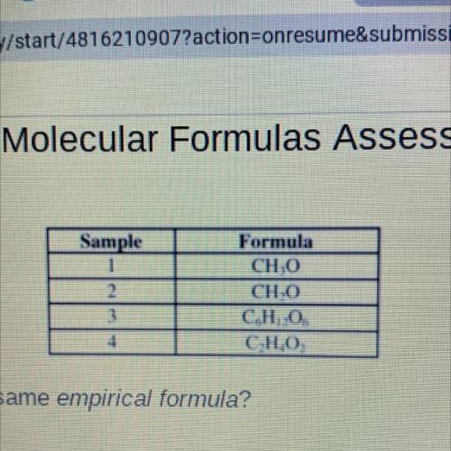 Help!! i’ll give brainiest
Which samples in the table above have the same empirical formula?
