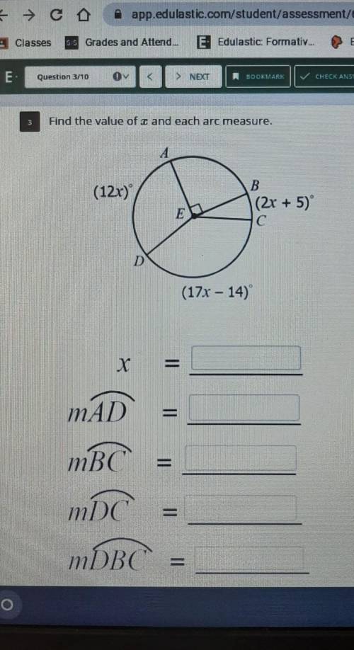 Find the value of x and each arc measure​