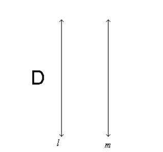 Describe the image of D first reflected across line l, then across like m.