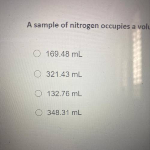 A sample of nitrogen occupies a volume of 150 mL at 35° C. What volume will it occupy at 75 °C?