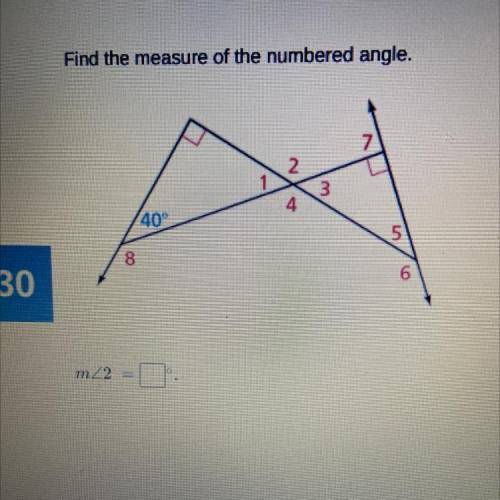 Find the measure of the numbered angle m<2