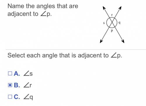 Name the angles that are adjacent to ∠p.

Select each angle that is adjacent to ∠p.Please answer w