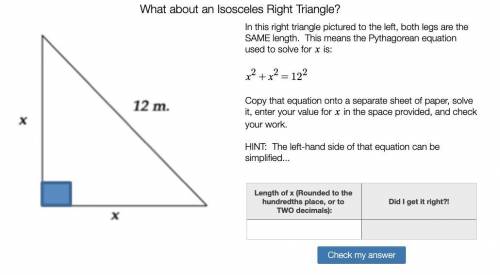 Isosceles Right Triangle (missing sides)