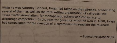 Hogg favored a Railroad Commission that would -

А. give small loans to farmers to pay their debts