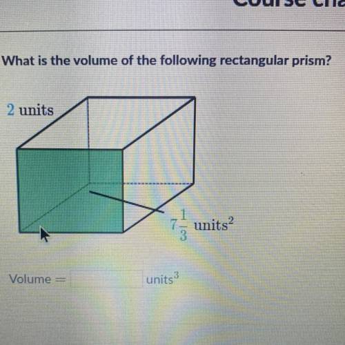 What is the volume of the following rectangular prism?

2 units
units
Volume =
units 3
Please help