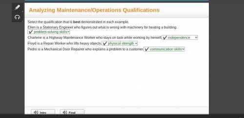 Select the qualification that is best demonstrated in each example.

Ellen is a Stationary Enginee