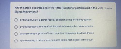 Which action describes how the little Rock Nine participated in the Civil
Rights Movement?