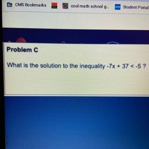What is the solution to the inequality -7x+37<-5 ?