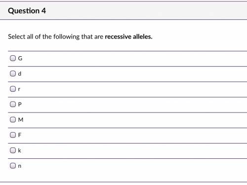 Select all of the following that are recessive alleles.