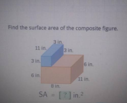 Find the surface area of the composite figure. 3 in 11 in 3 in. 3 in. 6 in. 6 in 11 in. 8 in SA = [