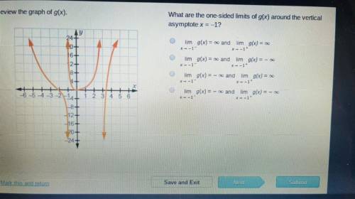 What are the one-sided limits of g(x) around the vertical

asymptote x = -1?
lim g(x) = o and
lim