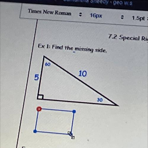 Find the missing side of this triangle