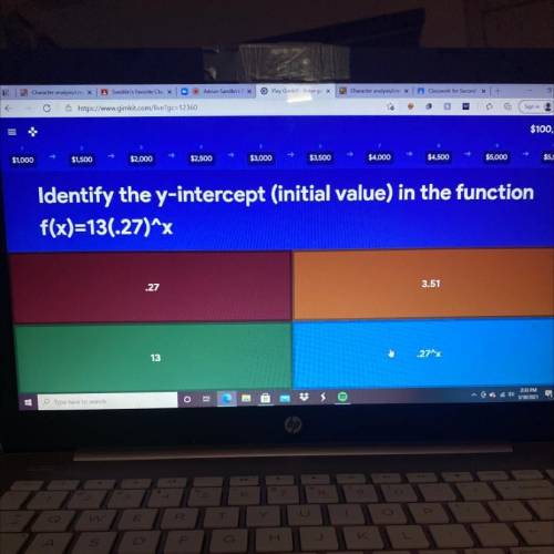 Identify the y-intercept (initial value) in the function

f(x)=130.27)^x
.27
3.51
13
.27
HURRY PLS