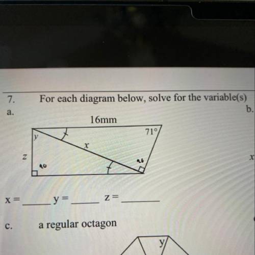For each diagram below, solve for the variables. Help please!