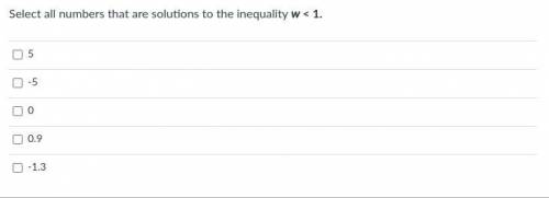 Select all numbers that are solutions to the inequality w < 1.