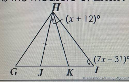If GHI is equilateral and JHK is isosceles, what is the measure of JHK? ​
