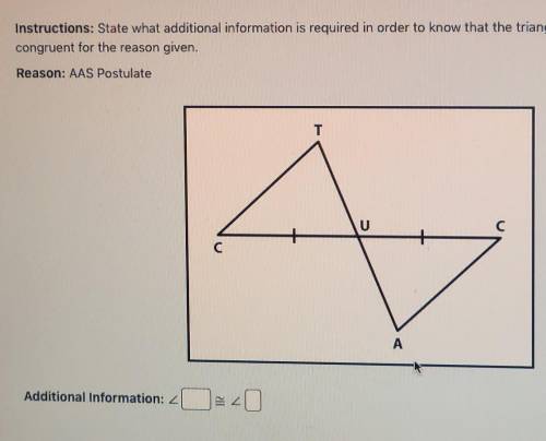 instructions: state what additional information is required in order to know that the triangle in t