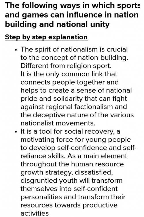 briefly explain Five ways in which the influence of sport and games can lead to nation building and