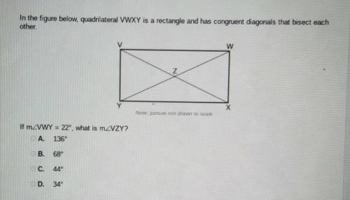 In the figure below, quadrilateral VWXY is a rectangle and has congruent diagonals that bisect each