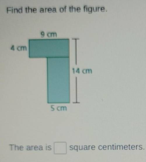 Find the area of the figure. 9 cm 4 cm 14 cm 5 cm The area is square centimeters.​