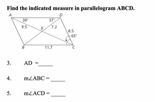 No files plss. Find the indicated measure in parallelogram ABCD.