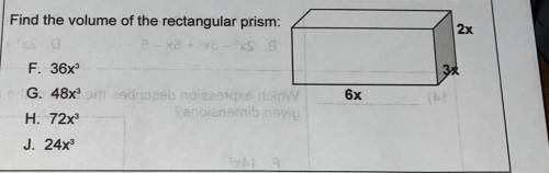 Find the volume of the rectangular prism:
F. 36x
G. 48x 
H. 72x
J. 24x