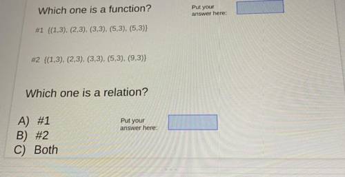 Looking at the first question, which one is a relation? A, B, or C?