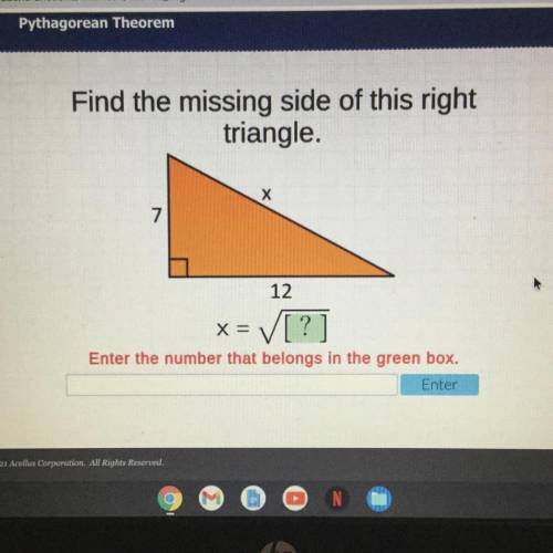 Find the missing side of this right triangle. [Pythagorean Theorem]