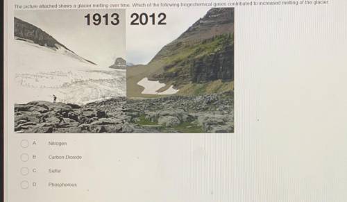 The picture attached shows a glacier melting over time. Which of the following biogechemical gases