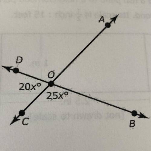 Lines AC and BD intersect at O as shown.
What is the measure of
