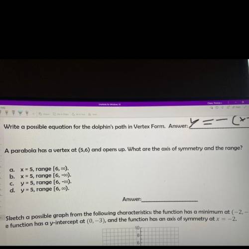 Help please with this what’s the awnser abt the parabola