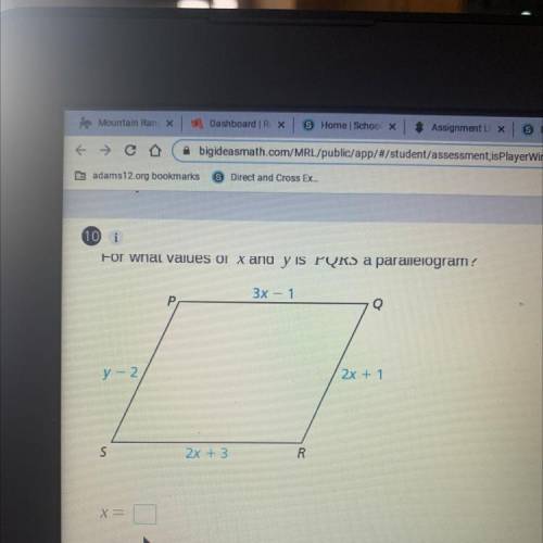 For what values of x and y is PQRS a parallelogram?