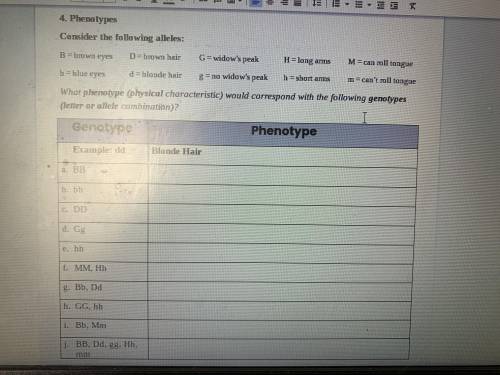 what phenotype (physical characteristics) would correspond with the following genotypes (letter or