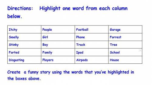 Create a funny story using the words that you’ve highlighted in the boxes above.