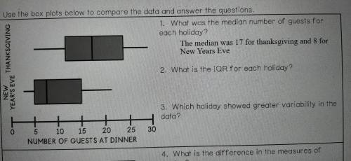 1.What was the median number of guests for each holiday?

2. What is the IQR for each holiday?
3.
