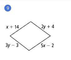 Find the value of y from the above rhombus
A. 2
B. 3
C. 7
D. None of these