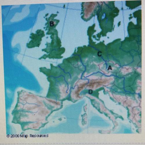 Match the landform to the letter the represents it on the map. Northwestern Highlands

North Europ