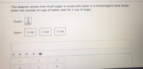 This diagram shows how much sugar is mixed with water in a hummingbird food recipe. Enter the numbe