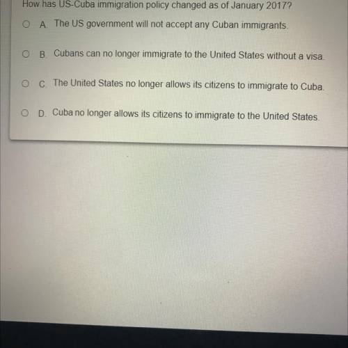 How has US-Cuba immigration policy changed as of January 2017?

O A. The US government will not ac