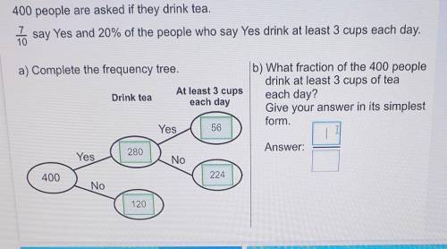 400 people are asked if they drink tea.

To say Yes and 20% of the people who say Yes drink at lea
