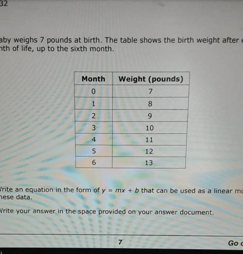 a baby weights 7 pounds at birth. the table shows the birth weight after each month of life, up to