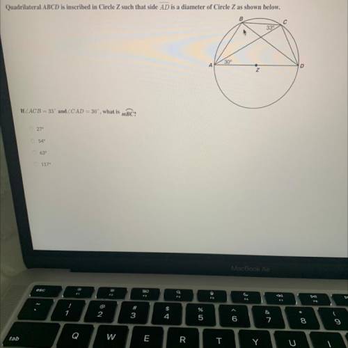 If angle abc=33° and angle cad=30° , what is bc