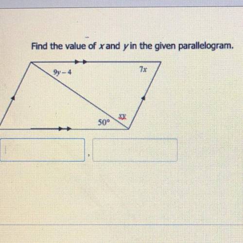 Find the value of x and y in the given parallelogram