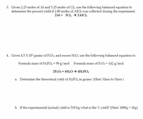 Anyone help with the percent yield questions?