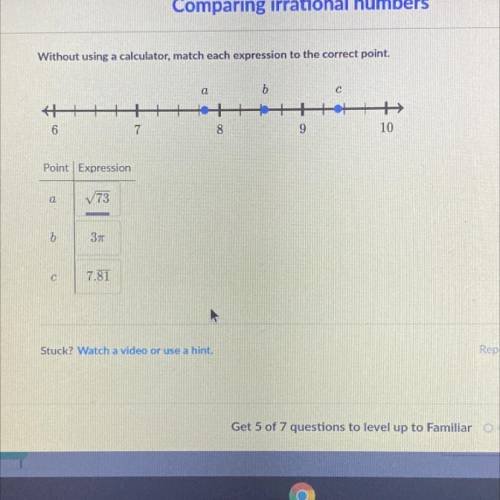 HELP Without using a calculator, match each expression to the correct point.