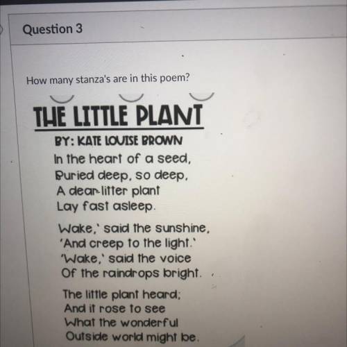 How many stanza's are in this poem?

THE LITTLE PLANT
BY: KATE LOUISE BROWN
In the heart of a seed