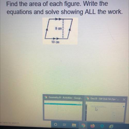 Hi the answer is 80cm^2. I just need help with the work:)